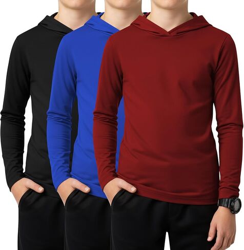 3 Pack Boys Long Sleeve Hoodies Kids Comfy Active Athletic Procleout Sweatshirts Disual Pullover قمصان (تتراوح أعمارهم بين 6 و 18 عامًا) in Kuwait