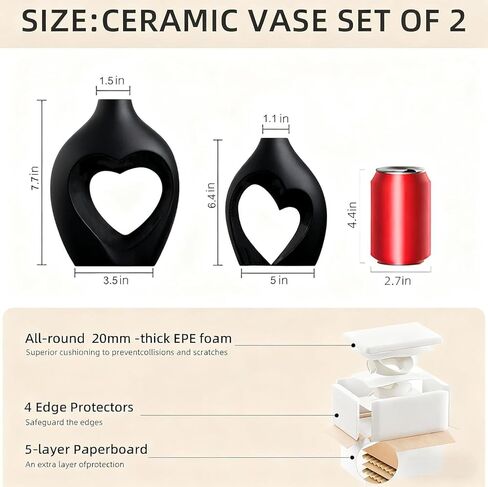 مزهريات بيضاء للديكور ، مجموعة مزهرية من السيراميك على شكل قلب من 2 ، مزهريات على شكل قلب الشمال ، مزهرية زخرفية الحد الأدنى لمركز الزفاف in Kuwait