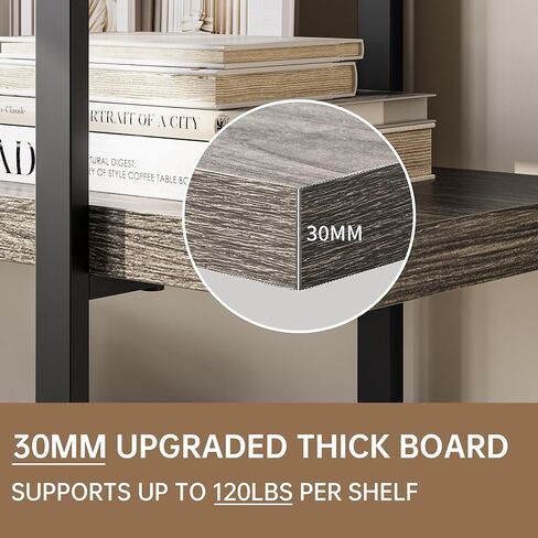 Heavy Duty 5-Tier Industrial Bookcase, 47" Wide Wood Bookshelf for Home Office, 120lbs Shelf Capacity, Rustic Open Shelving Display with Reinforced Horizontal Shelf for Living Room Bedroom in Kuwait