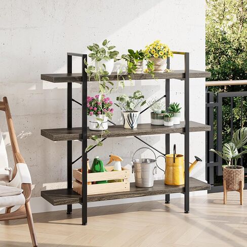 Heavy Duty 5-Tier Industrial Bookcase, 47" Wide Wood Bookshelf for Home Office, 120lbs Shelf Capacity, Rustic Open Shelving Display with Reinforced Horizontal Shelf for Living Room Bedroom in Kuwait