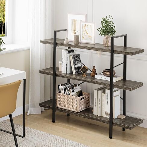 Heavy Duty 5-Tier Industrial Bookcase, 47" Wide Wood Bookshelf for Home Office, 120lbs Shelf Capacity, Rustic Open Shelving Display with Reinforced Horizontal Shelf for Living Room Bedroom in Kuwait