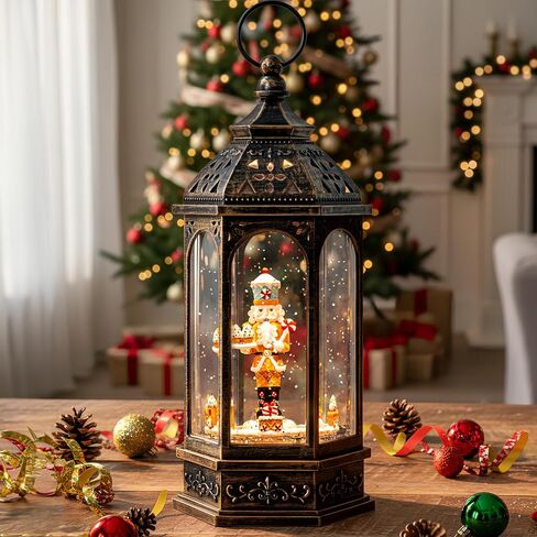 12.5'' Fall Snow Globe Lantern - Scarecrow and Turkey Lighted Water Lantern with Swirling Glitter Fall Decorations for Home, Thanksgiving, Autumn Harvest Fall Decor in Saudi Arabia