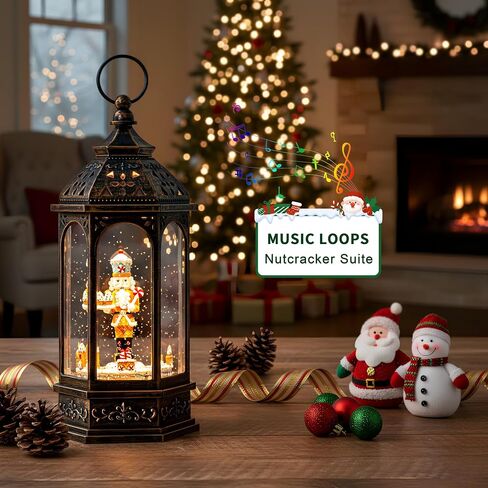 12.5'' Fall Snow Globe Lantern - Scarecrow and Turkey Lighted Water Lantern with Swirling Glitter Fall Decorations for Home, Thanksgiving, Autumn Harvest Fall Decor in Saudi Arabia