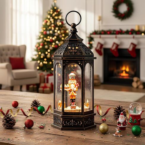 12.5'' Fall Snow Globe Lantern - Scarecrow and Turkey Lighted Water Lantern with Swirling Glitter Fall Decorations for Home, Thanksgiving, Autumn Harvest Fall Decor in Saudi Arabia