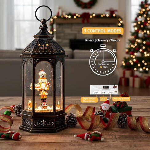 12.5'' Fall Snow Globe Lantern - Scarecrow and Turkey Lighted Water Lantern with Swirling Glitter Fall Decorations for Home, Thanksgiving, Autumn Harvest Fall Decor in Saudi Arabia