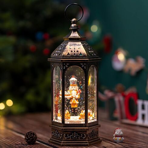 12.5'' Fall Snow Globe Lantern - Scarecrow and Turkey Lighted Water Lantern with Swirling Glitter Fall Decorations for Home, Thanksgiving, Autumn Harvest Fall Decor in Saudi Arabia