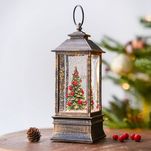 12.5'' Fall Snow Globe Lantern - Scarecrow and Turkey Lighted Water Lantern with Swirling Glitter Fall Decorations for Home, Thanksgiving, Autumn Harvest Fall Decor in Kuwait