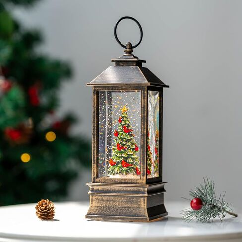 12.5'' Fall Snow Globe Lantern - Scarecrow and Turkey Lighted Water Lantern with Swirling Glitter Fall Decorations for Home, Thanksgiving, Autumn Harvest Fall Decor in Kuwait