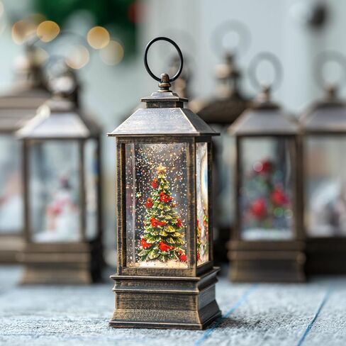 12.5'' Fall Snow Globe Lantern - Scarecrow and Turkey Lighted Water Lantern with Swirling Glitter Fall Decorations for Home, Thanksgiving, Autumn Harvest Fall Decor in Kuwait