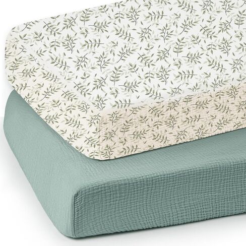 Mini Crib Sheets Muslin: Pack and Play Sheets for Boys and Girls - Cotton Fitted Crib Sheet for Pack N Play Mattress and Playard 2Pack 24"x38" in Saudi Arabia