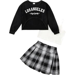 Girls Fall Outfits, 2 Piece Girl Clothes, Letter Print Long Sleeve Sweatshirt Pleated Skirt Sets for Kids Teen 5-12T in Kuwait