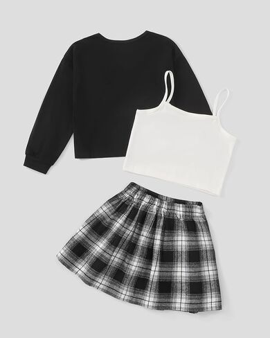 الفتيات يسقطون ملابس ، 2 قطعة فتاة ، ورسالة طباعة الأكمام الطويلة من النوع الثقيل مجموعات تنورة مطوية للأطفال في سن المراهقة 5-12T in Kuwait