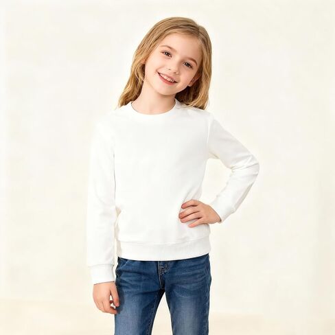 Toddler Kids Sweatshirt Solid Color Cotton Pullover Crewneck Long Sleeve Tshirts Tops 2-12 Years in Saudi Arabia