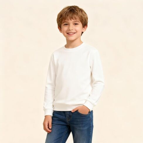 Toddler Kids Sweatshirt Solid Color Cotton Pullover Crewneck Long Sleeve Tshirts Tops 2-12 Years in Saudi Arabia
