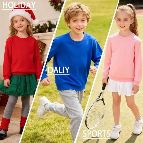 Toddler Kids Sweatshirt Solid Color Cotton Pullover Crewneck Long Sleeve Tshirts Tops 2-12 Years in Saudi Arabia