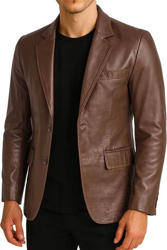 Men's Leather Blazer Coat - Lambskin Leather Blazer Men Casual Leather Sport Coats Jacket in Kuwait