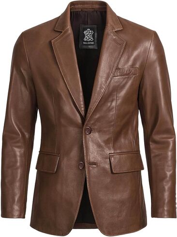 Men's Leather Blazer Coat - Lambskin Leather Blazer Men Casual Leather Sport Coats Jacket in Kuwait