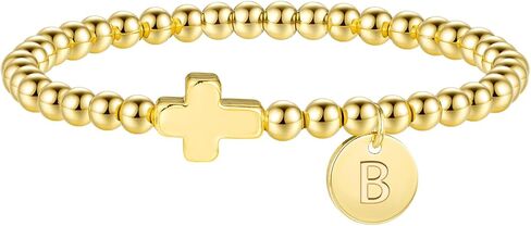 M MOOHAM Initial Bracelets for Women - Cross Bracelet for Womens Letter A-Z Cross Bracelet Gold Beaded Bracelets Dainty Small Jewelry, Religious Christian Gifts for Women in Saudi Arabia
