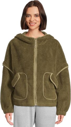 UGG Women's Mariella Uggfluff Zip Hoodie Coat, Burnt Olive, L in Saudi Arabia