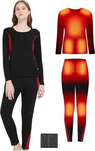 Heated Underwear - Women and Men Elastic Heated Thermal Underwear Pants Set, Upgraded 7.4V 2PCS Battery Pack in Kuwait