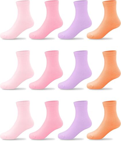 Duufin 12 Pairs Kids Girls Crew Socks Mid Cut Casual Athletic School Socks for Girls Kids in Saudi Arabia