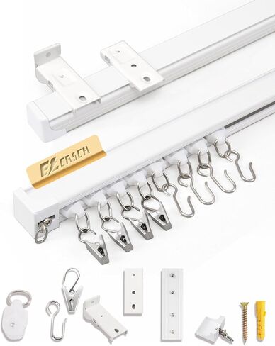 Ceiling Curtain Track Set, Ceiling or Wall Mount 9ft - 12ft, Aluminum Heavy-Duty Curtain Rails, Room Divider Curtain Track for Bedroom, With Silent Slide, Clips and Hooks，White in Saudi Arabia