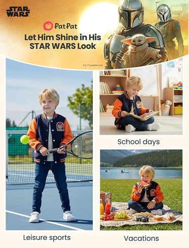 STAR WARS Boy Girl Varsity Jacket Zipper Lightweight Bomber Snap Button Front Cardigan Outerwear Fall Cloth Sweatshirt 2-13Y in Saudi Arabia