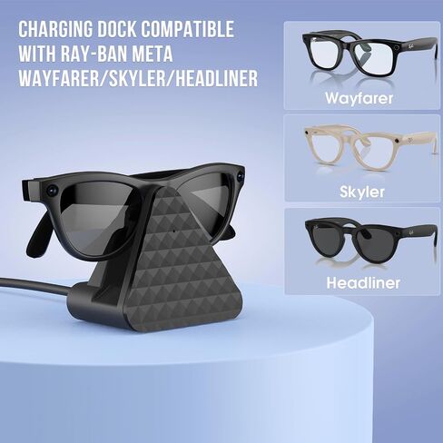 شحن Dock متوافق مع Ray-Ban Meta Smart Glasses Wayfarer/Skyler/Headliner ، شاحن للأهارات الذكية سفرًا قابلًا للشرب مع محول ، أبيض in Kuwait