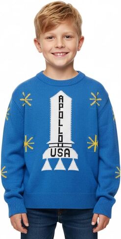 Danny Torrance Apollo 11 USA Youth Sweater - زي أفلام الأطفال وارتداء كل يوم - Moon Landing - الأولاد الأزرق المتماسك in Saudi Arabia