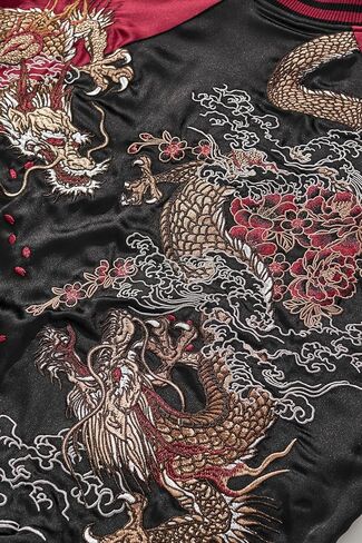 أزياء الشارع الشارع القابلة للانعكاس الرجال اليابانيين التنين التطريز سترة القاذفة وصمة عار الكامل زيب طيار الرياح in Kuwait