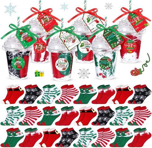 Capoda 24 Pack Fall Fuzzy Socks for Women عيد الشكر كأس الهدايا مجموعة 24 زوجًا دافئ in Kuwait