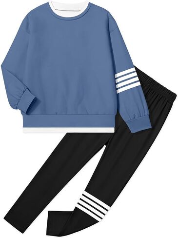 BAVEDER Girls Clothes 2 Piece Clothes for Girls Outfits Kids Tween Trendy Solid Fake-Two Sweatshirt Pullover Leggings Sets in Saudi Arabia