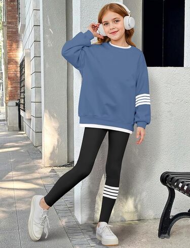 BAVEDER Girls Clothes 2 Piece Clothes for Girls Outfits Kids Tween Trendy Solid Fake-Two Sweatshirt Pullover Leggings Sets in Saudi Arabia