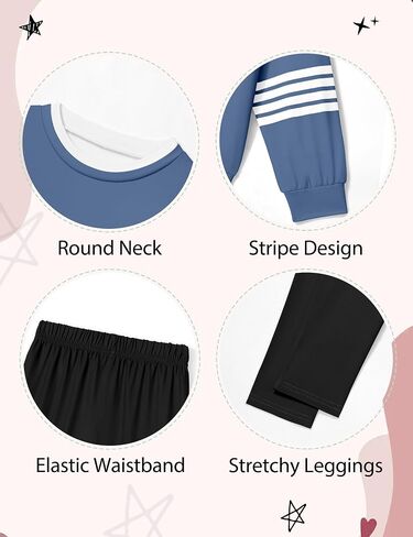 BAVEDER Girls Clothes 2 Piece Clothes for Girls Outfits Kids Tween Trendy Solid Fake-Two Sweatshirt Pullover Leggings Sets in Saudi Arabia