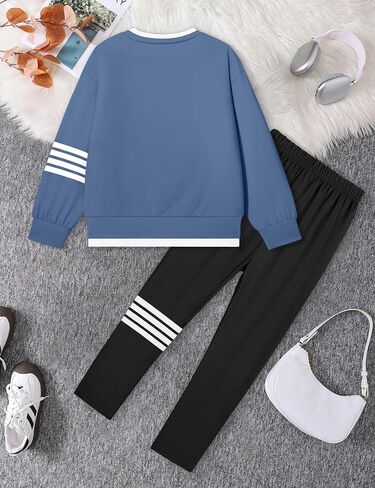 BAVEDER Girls Clothes 2 Piece Clothes for Girls Outfits Kids Tween Trendy Solid Fake-Two Sweatshirt Pullover Leggings Sets in Saudi Arabia