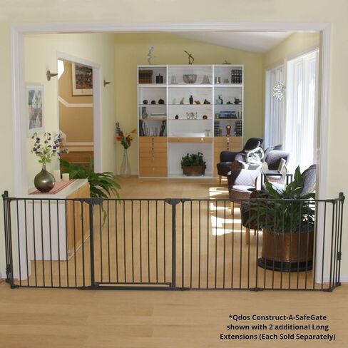 Qdos Safety Construct-A-SafeGate Wide Baby Gate - Meets Tougher European Standards - Create Customized Safe Spaces around Fireplaces, Large Openings, Stairways - Includes a door and 2 sections | Slate in Saudi Arabia