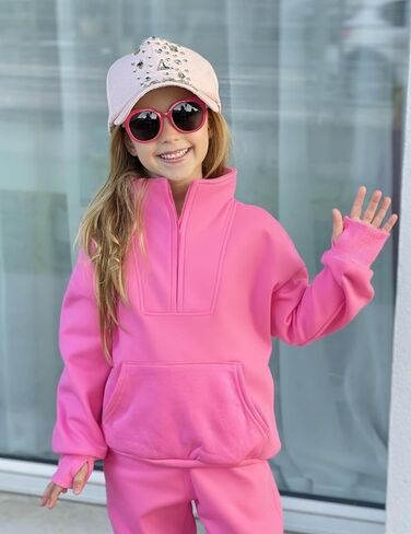 Zaclotre Girls Sweatsuit 2 Piece Outfits Fall Winter Fleece Half Zip Thumb Hole Sweatshirts and Sweatpants Joggers Set in Saudi Arabia