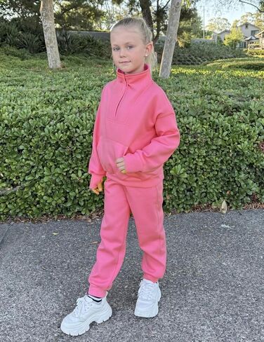 Zaclotre Girls Sweatsuit 2 Piece Outfits Fall Winter Fleece Half Zip Thumb Hole Sweatshirts and Sweatpants Joggers Set in Saudi Arabia