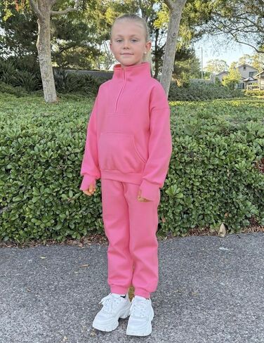 Zaclotre Girls Sweatsuit 2 Piece Outfits Fall Winter Fleece Half Zip Thumb Hole Sweatshirts and Sweatpants Joggers Set in Saudi Arabia