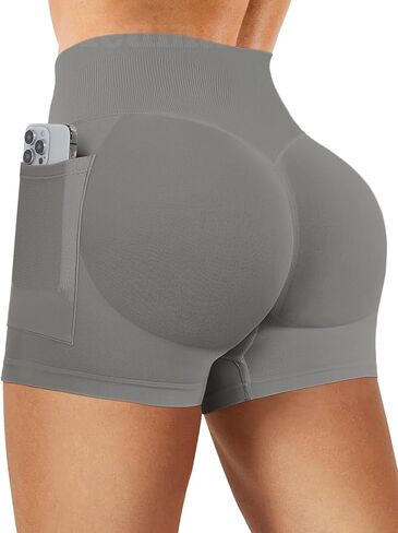 Women Gym Workout Seamless Impact Shorts 4.5" with Pockets Scrunch Butt Lifting Tummy Control Yoga Shorts for Women in Saudi Arabia