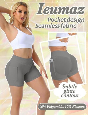 Women Gym Workout Seamless Impact Shorts 4.5" with Pockets Scrunch Butt Lifting Tummy Control Yoga Shorts for Women in Saudi Arabia