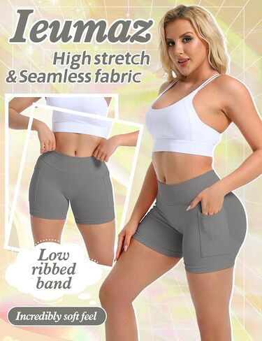 Women Gym Workout Seamless Impact Shorts 4.5" with Pockets Scrunch Butt Lifting Tummy Control Yoga Shorts for Women in Saudi Arabia