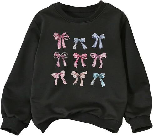 Gorglitter Girl's Cute Bow Sweatshirt Graphic Crewneck Long Sleeve Pullover Tops Size 8-12y in Kuwait