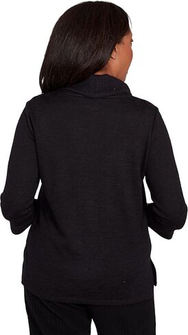 Alfred Dunner Lake Champlain Women's Leaf Embroidered Rib Neck Top, Medium Black in Saudi Arabia