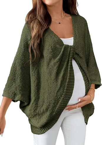 Shenhe Women's Maternity Sweater Twist Front Knit Shawl Wrap Bat Wing Sweater Cape Pullover in Kuwait