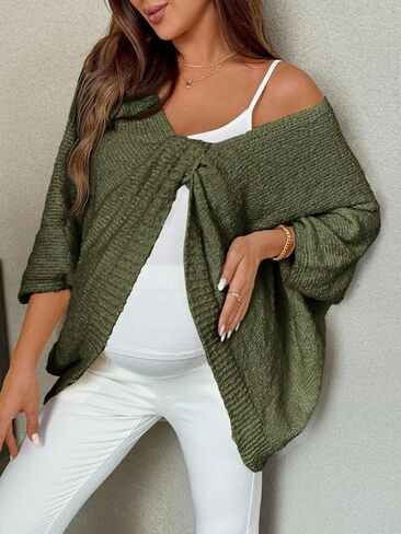 Shenhe Women's Maternity Sweater Twist Front Knit Shawl Wrap Bat Wing Sweater Cape Pullover in Kuwait