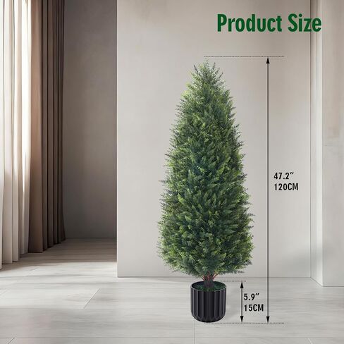 3FT Artificial Topiary Cedar Trees 2 Pack, Lush Thick Greenery UV Rated Artificial Plants for Outdoor Planters Decor, Realistic Fake Trees Indoor Garden in Saudi Arabia