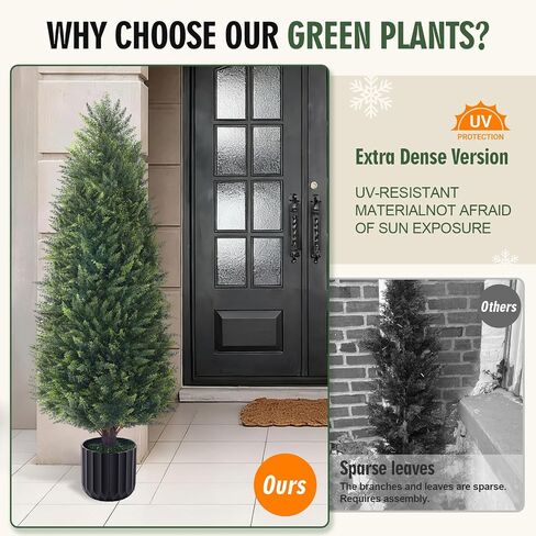 3FT Artificial Topiary Cedar Trees 2 Pack, Lush Thick Greenery UV Rated Artificial Plants for Outdoor Planters Decor, Realistic Fake Trees Indoor Garden in Saudi Arabia