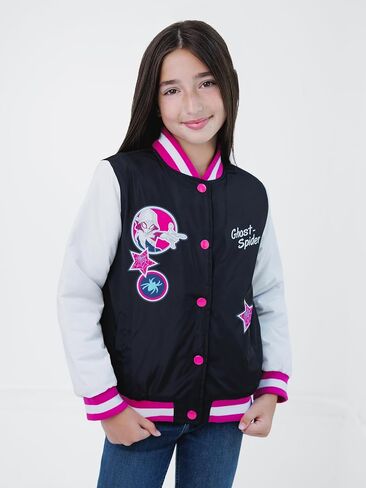 Marvel Spider-Man Girls Varsity Bomber Jacket Toddler to Big Kid Sizes (2T - 10-12) in Saudi Arabia