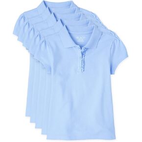 The Children's Place Girls' 5 Pack Short Sleeve Ruffle Pique Polo, White, Large(Plus) in Saudi Arabia